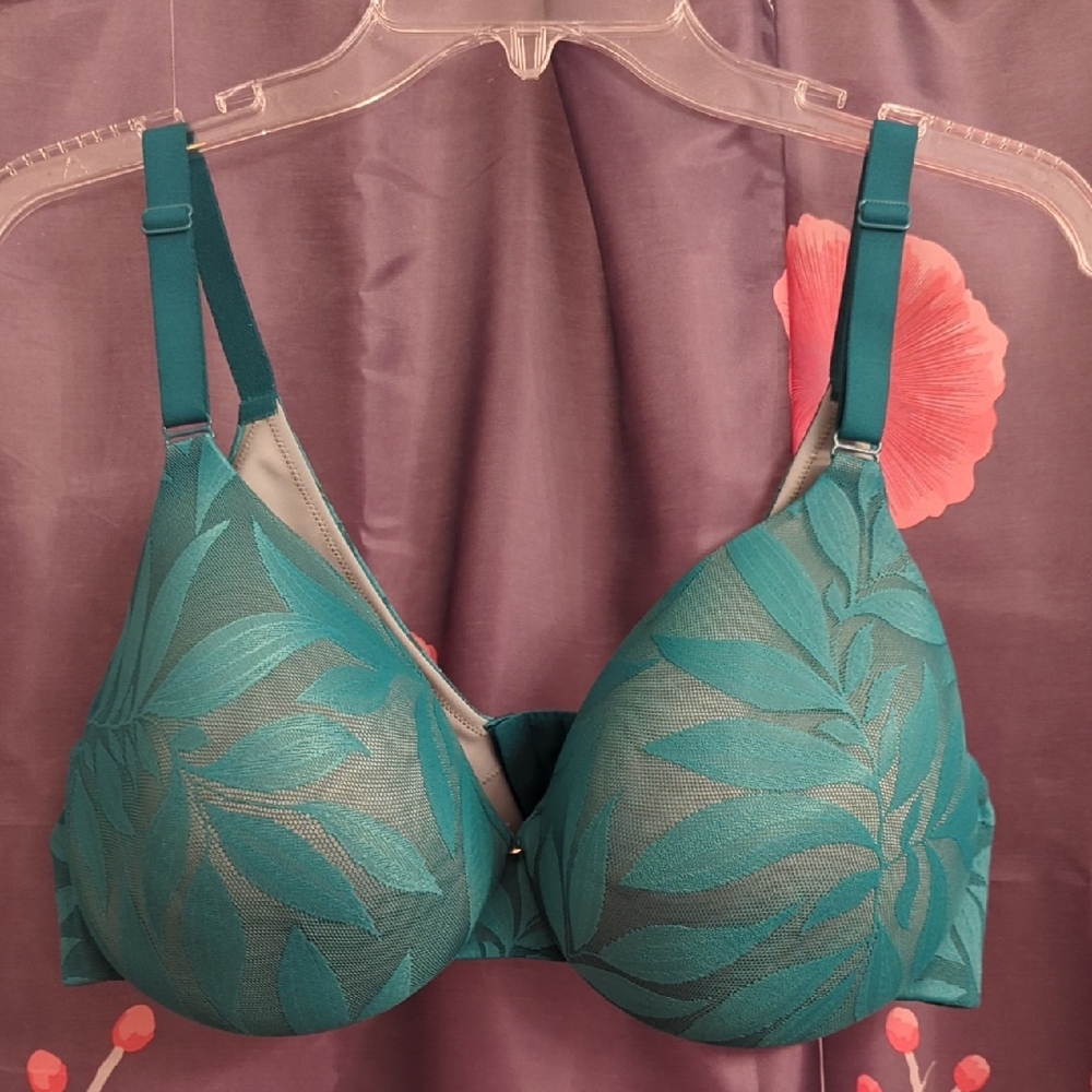 Cacique Teal Leaf Design Bra